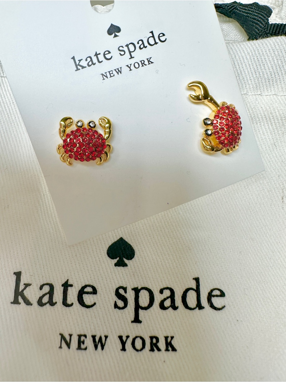 Kate Spade ♠️ Gold-Tone Red Crystal Crab Stud Earrings 🦀